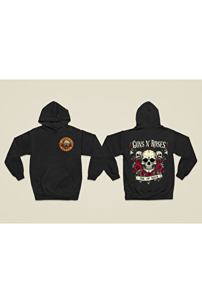 MAGORS سترة روك قطنية مطبوعة بأكمام طويلة وقلنسوة من GUNS&ROSES بثلاث خيوط