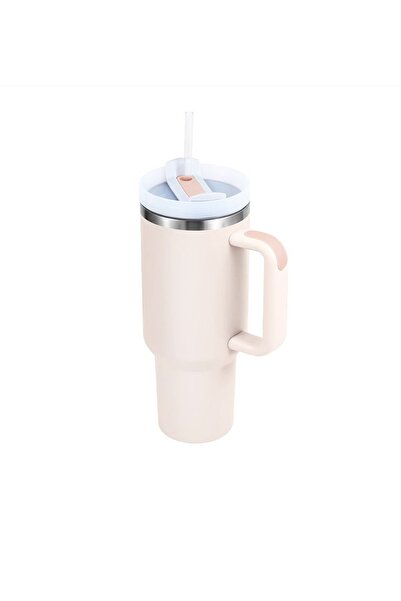 Newalor Cană termică din oțel inoxidabil cu pai, perete dublu - 1183 ml alabastru deschis - Pastel