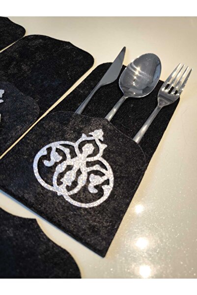 SEHARA 6 Pieces/Pocketed Spoon Rests/Velvet/Leather Embroidered/Leather Back/22.5X11Cm