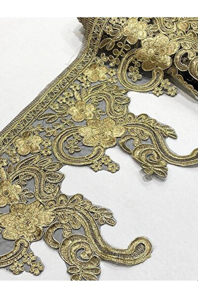 karantuhafiye Metallic Glitter Guipure Applique Ribbon – 25 cm Width – 1 Meter (6 Appliques)