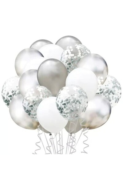 Flippy Set of 15 party balloons, Flippy, white/silver, 30 cm