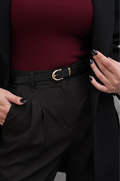 MODAM HİFA 2'Cm Gold Buckle Basic Women's Belt Dress Belt Trouser Belt Classic Belt Jeans Belt Waist Belt