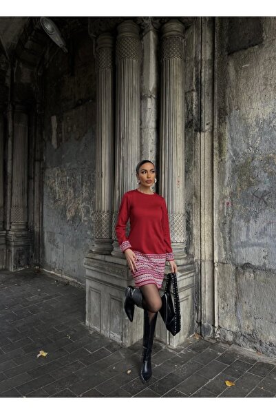 BY ELİZE    فستان نسائي بأكمام طويلة ورقبة دائرية وأكمام مطبوعة بطرف التنورة ...