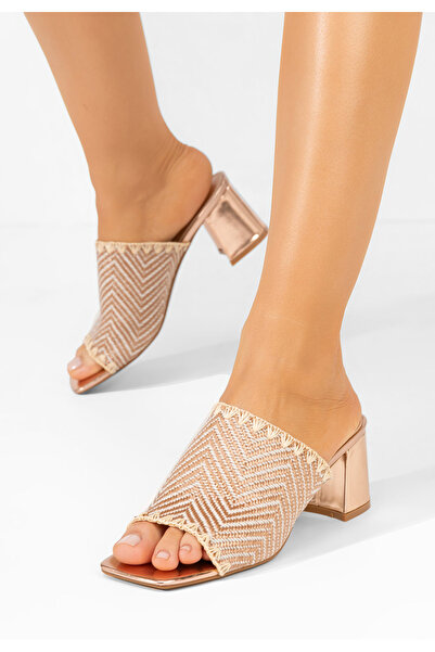 B T Shoes Papuci cu toc gros Yngrid champagne