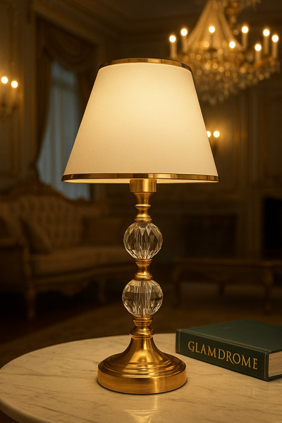 EvLight Sunstone Gold Crystal Glass Luxury Table Lamp with Fabric Head