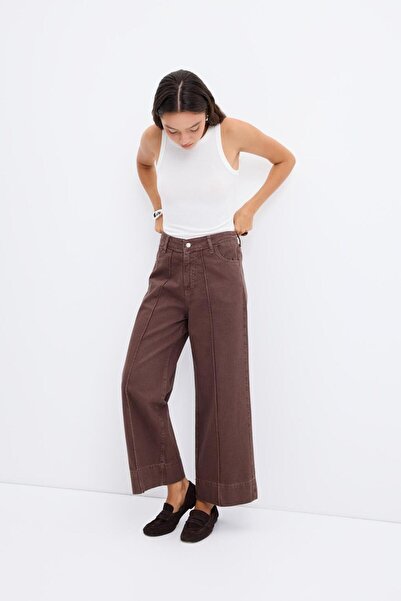 KADRİYE BAŞTÜRK Double Paça Gabardin Pantolon Kahve