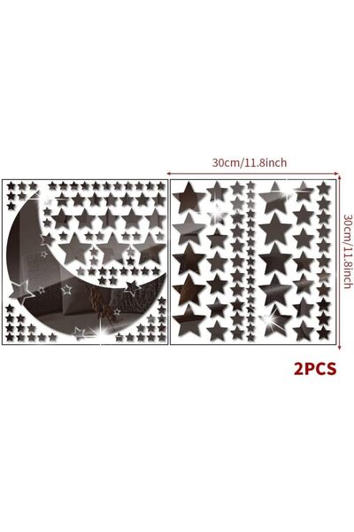 Slasa Reflective Acrylic Wall Stickers - Moon and Stars Design