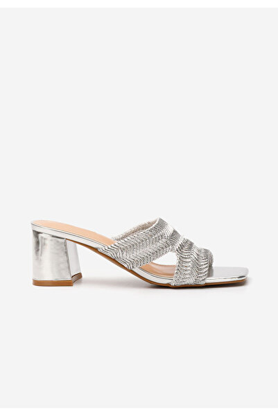 B T Shoes Stribrné pantofle na podpatku Nely