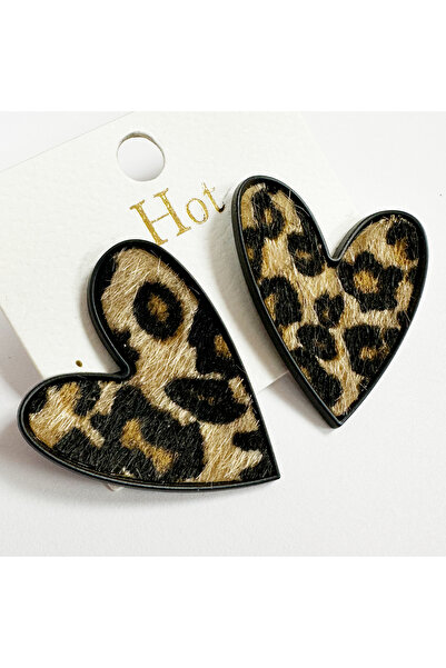 Perissy Black Leopard Patterned Heart Earrings