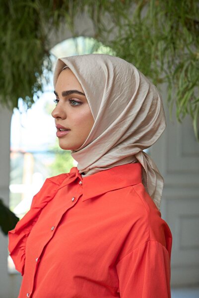 İpekhan Plain Pattern Voile Scarf Beige Voile Silk Scarf - 10100-21