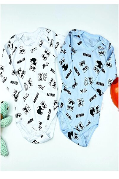 BEBENAZ Cute Panda Printed Long-Sleeved Snap-Button Bodysuit 2-Pack Baby Body...