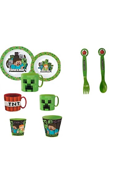 MINECRAFT Set 9 pieces, Breakfast, Cups, Cutlery, plastic, microwave-safe, Multicolor