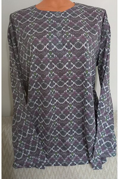 Anne Er Clothing Paper Print Combed Cotton Blouse 3 Buttons Long Sleeve Patterned