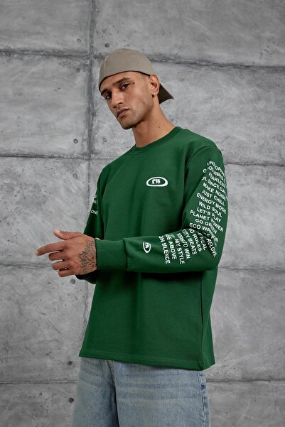 NOMARC Φούτερ μεγάλου μεγέθους με πράσινο μανίκι και λεπτομέρεια με γράμματα