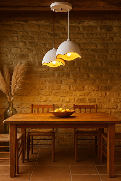 PAMUK'S DESİGN İkili Beton Görünümlü Şapka Avize Sarkıt Loft Stil Modern, Vegan, Çevre Dostu, Salon Mutfak