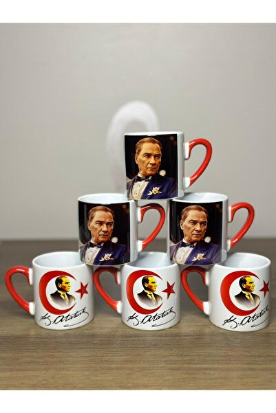 Marblestone Ataturk Signed Porcelain Turkish Coffee Cup Set of 6