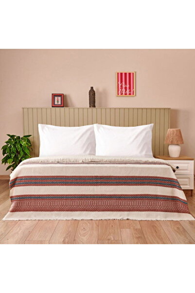 Evidea Soft Maroon Double Bedspread - Ecru / Red - 200X230 cm