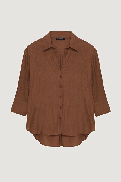 Quzu Cămașă maro oversize pentru femei 24Y11693-Maro închis