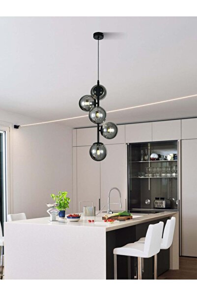 RFAN Pendul, Model N6804-5, Cu 5 Abajururi, 5 x E27, Înălțime Reglabilă, Negru