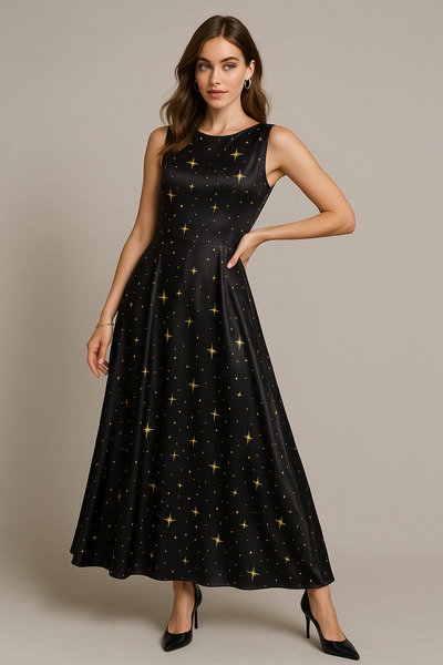 Rich Γυναικείο φόρεμα από σατέν με μοτίβο μαύρου αστεριού