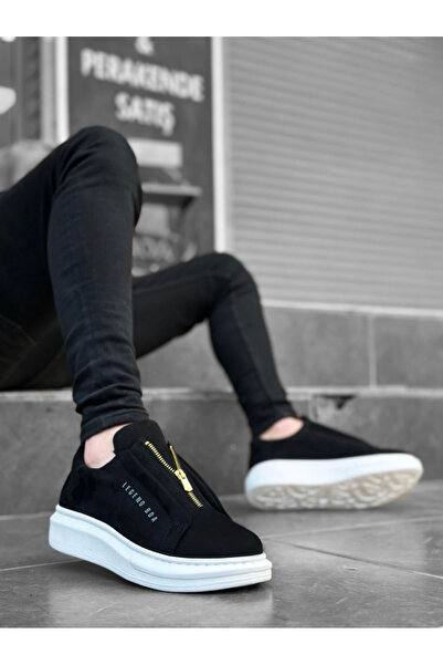 Modasarı BA0310 BOA سميكة من جلد الغزال عالية وحيد انغلق أحذية رجالية أبيض وأسود