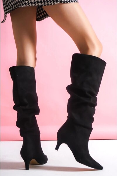 BESKAR Zelya Black Suede Heeled Boots