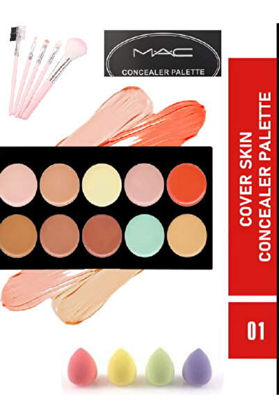 KAİZEN Concealer Palet Profesyonel Porselen Bölgesel Gölgelendirme Kapatıcı Palet + Sünger + Fırça Set