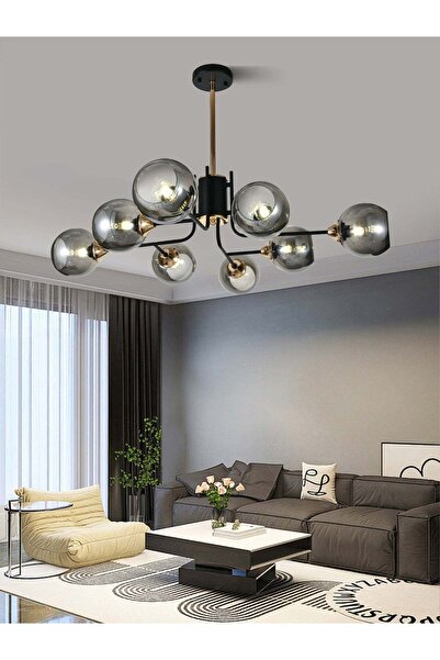 RFAN Candelabru, Model N6802-8, Cu Abajururi, 8 X E27, Negru