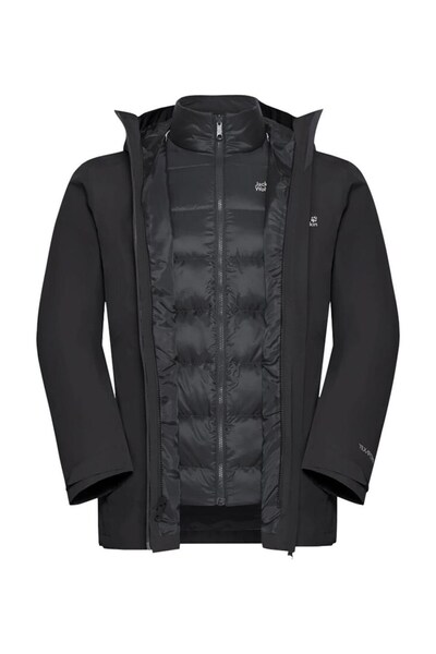 Jack Wolfskin جاكيت آيس كيب 3 في 1 للرجال باللون الأسود للأنشطة الخارجية A652...