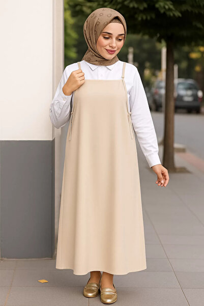 Zikuv Giyim ve Moda Tasarım Women's Cream Color Basic Adjustable Strap Gilet Dress