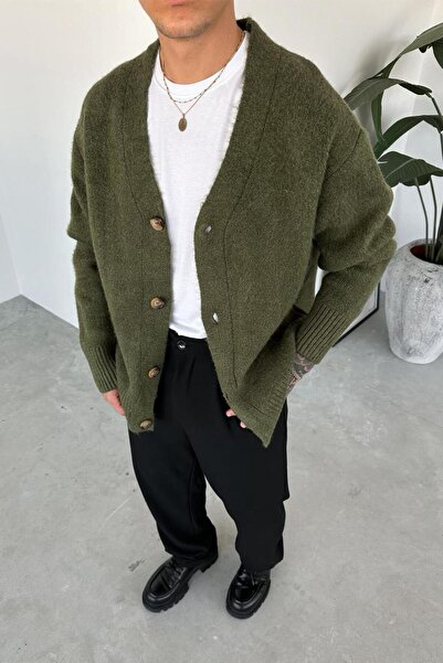 HAFKAGİYİM Khaki Basic Soft Relaxed Cardigan