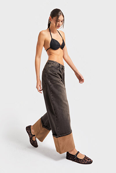 its basic Дамски тъмни дънки T.Kot Colour 4w5-137 с супер широка кройка, детайлен дизайн от велур и деним