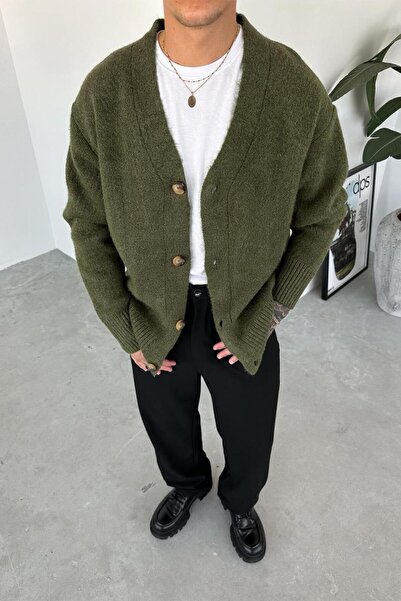 HAFKAGİYİM Khaki Basic Soft Relaxed Cardigan