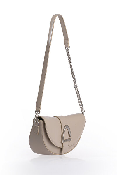 Levidor Asymmetrical Design, Chain and Logo Detailed Stylish Women's Shoulder Bag 930373 Cream