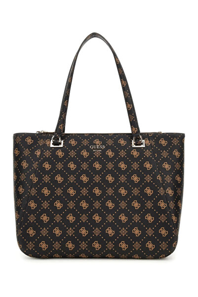 Guess Kadın Monogram Desenli Çok Bölmeli Tote Çanta - Kahverengi