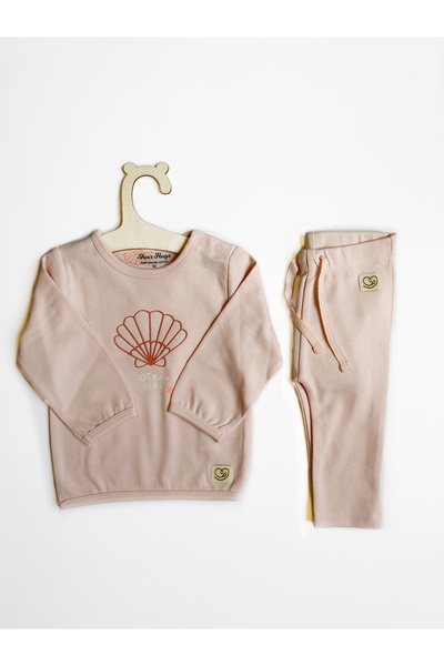 Sheer Hugs Girls’ Outfit Set – Plain Peach Full Sleeve Top & Matching Full-Le...