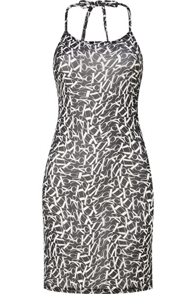 Calvin Klein DRESS-MESH-PRINT Kadın Siyah Elbise