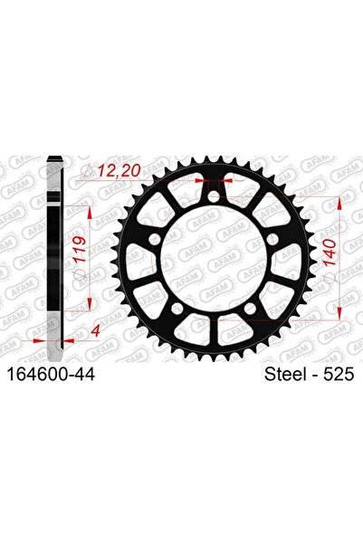 AFAM Pinion spate din oțel 164600 - 525 - 44 dinți (moto)