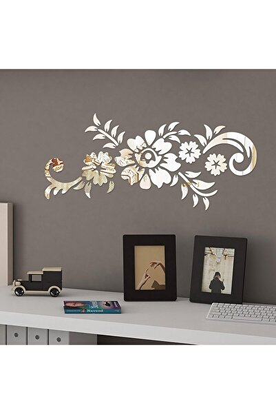 Slasa Reflective Wall Sticker - 3D Rattan Flower Acrylic, Silver, 19.7 x 8.5 Inch