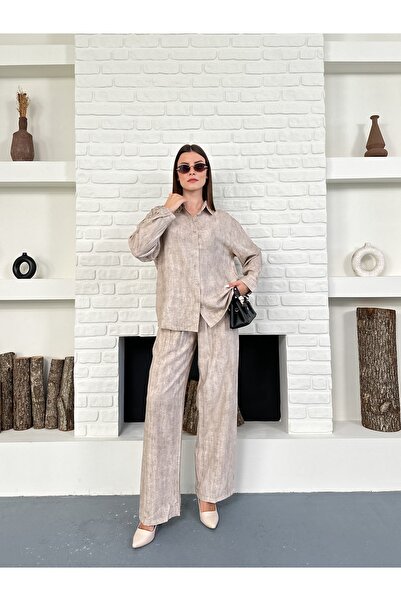 Femistik Women's Crinkle Fabric Tress Pants Shirt Set