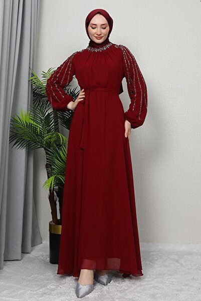 GİYZAMİLA Φόρεμα Semra Tesettür Βουργουνδίας