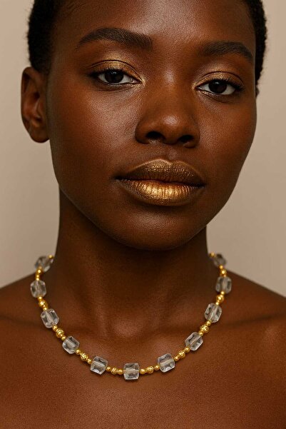 Ralp Moda Gray Cubic Bead Necklace