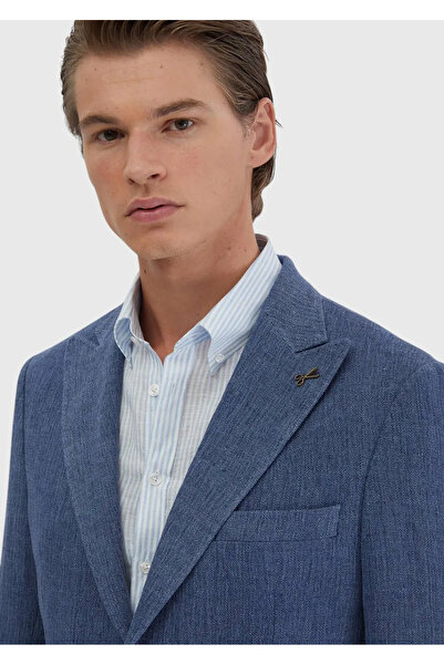 Ramsey Light Indigo Plain Shirt Shoulder Slim Fit Linen Blend Jacket