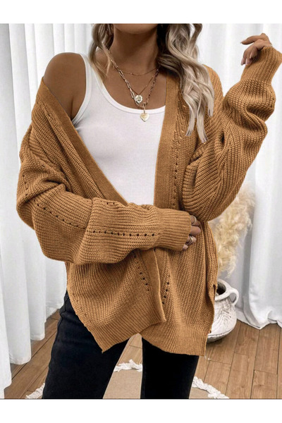 SolQ Oversized Buttonless Long Loose Women's Knitwear Cardigan