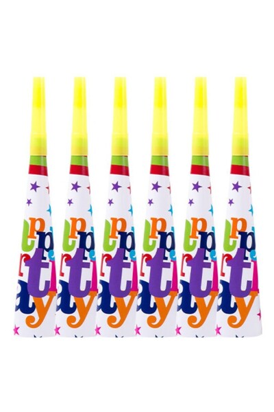 Flippy Set de 6 coarne La mulți ani, petrecere, temă de ziua de naștere, 18,3x5 cm, multicolor
