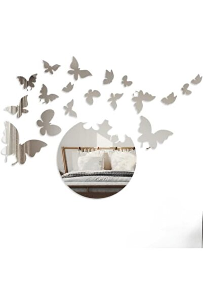 Slasa 15-Pcs Silver 3D Butterfly Mirror Wall Stickers with Scraper for Bedroom & Living Room