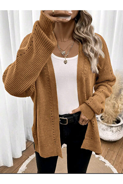 SolQ Oversized Buttonless Long Loose Women's Knitwear Cardigan