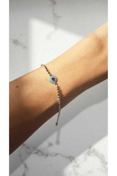 İNİTİUM Stainless Steel Evil Eye Beaded Crushed Chain Bracelet