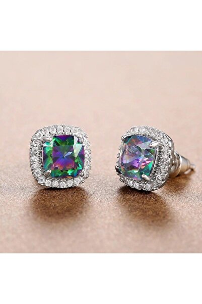 Pursehuit Silver Colour earrings, square, with zirconia stones, Tomasa C7