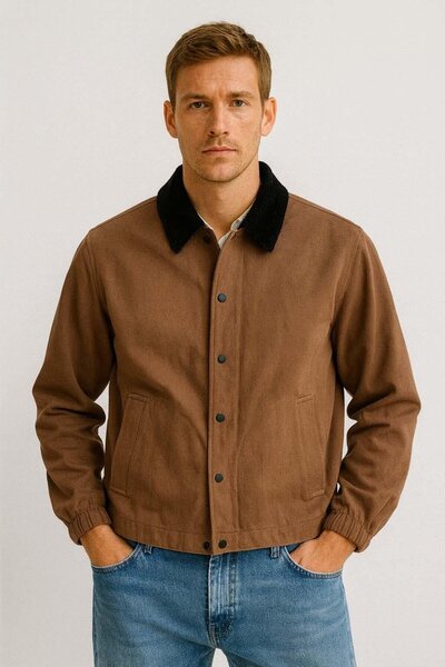 Valiberta Lauri Workwear Style Tok Fabric Velvet Collar Comfortable Fit Men's Jacket - Brown